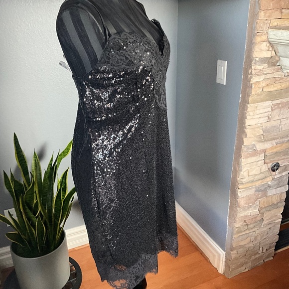 Y2K Babydoll Sequin Lace HOCO Dress Whimsigoth Grunge Witchy Party Black XXL - Picture 5 of 13